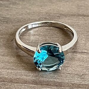 FAS 925 Sterling Silver Elegant Faceted Blue CZ / Swarovski Solitaire Ring